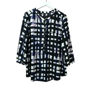 NYDJ Black Blue White Print Top Women's Sz XL Blouse